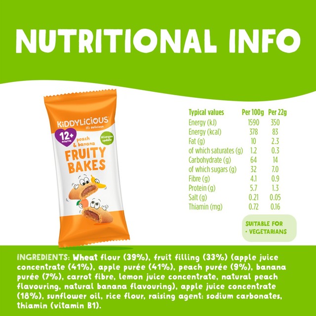 Kiddylicious peach and banana fruity bakes baby snacks 6 x 22g, UK version