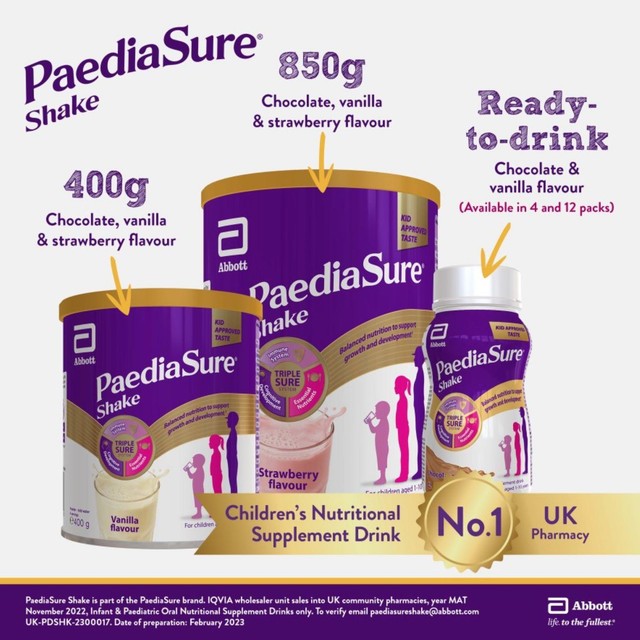 PaediaSure chocolate kids nutritional shake powder 400g, imported from the UK