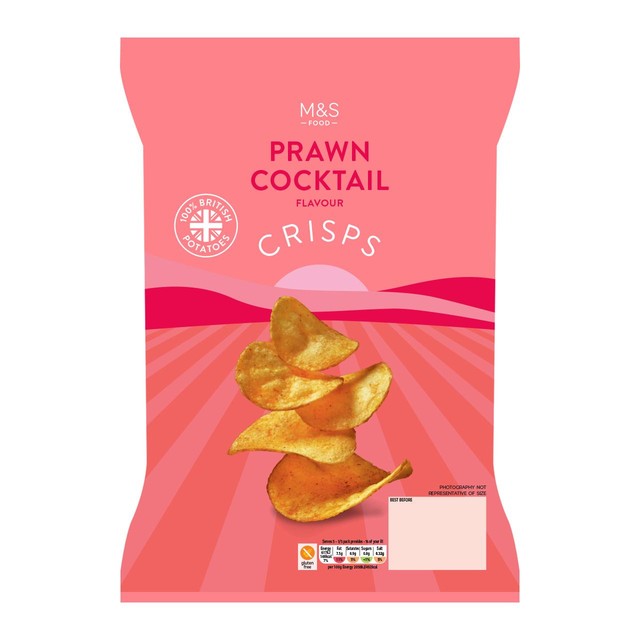 M&S prawn cocktail crisps 150g, imported from the UK