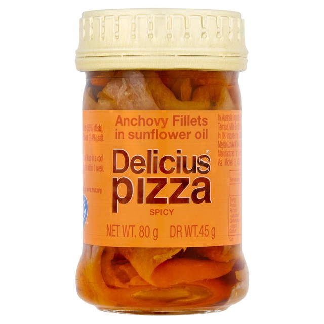 Delicius anchovy fillets in spicy sunflower oil 80g - British product