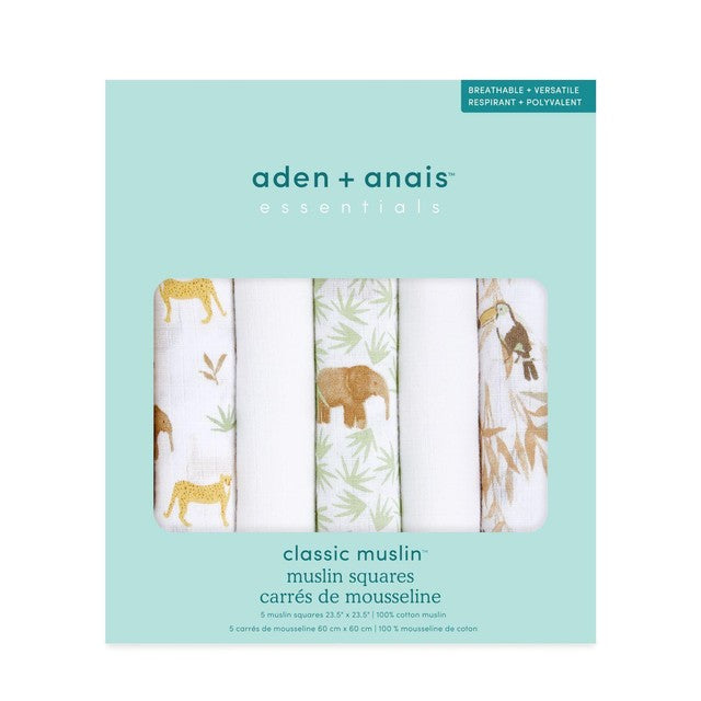 Aden & Anais cotton muslin squares Tanzania 5 pack - British product