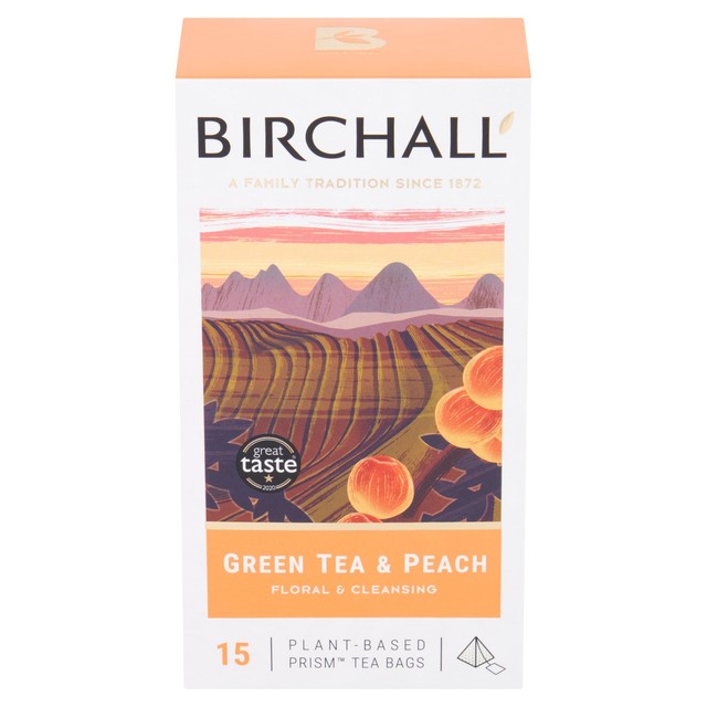 Birchall green tea and peach tea bags 15 pack - British product