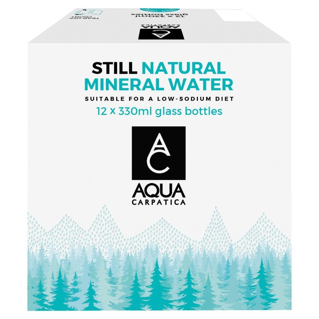 Aqua Carpatica natural still mineral water 12 x 330ml glass bottles - British product