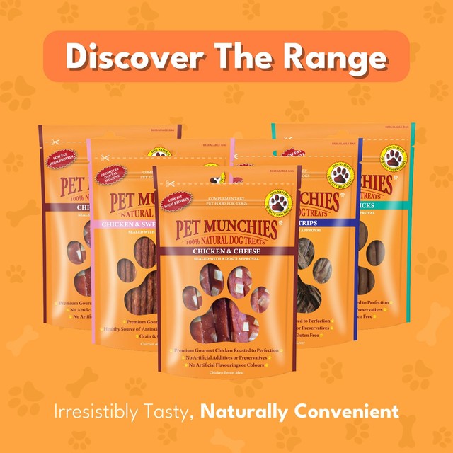 Pet Munchies chicken and cheese dog treats 100g, imported from the UK