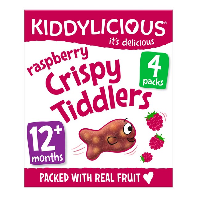 Kiddylicious Raspberry Crispy Tiddlers toddler snack 4 x 12g, UK version
