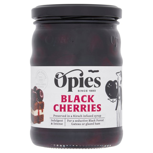 Opies black cherries & kirsch preserved fruit 370g, imported from the UK