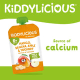 Kiddylicious baby pouch mango banana apple yoghurt multipack 6+ months, imported from the UK