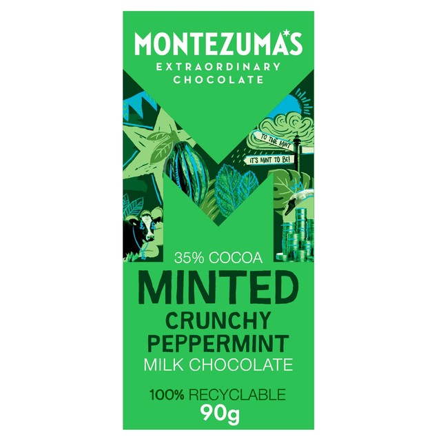 Montezuma's minted peppermint milk chocolate bar 90g, imported from the UK