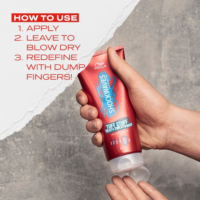 Shockwaves Tuff Stuff Heat & Sweat Proof hair gel 200ml (British brand)