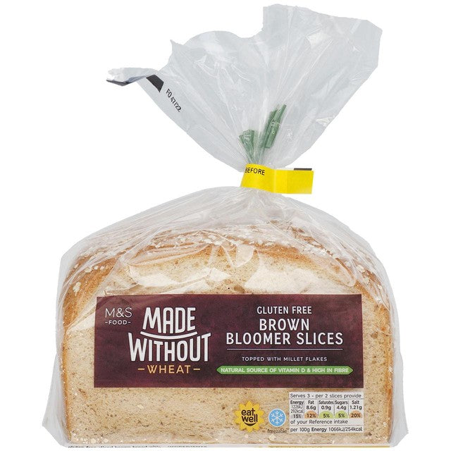 M&S gluten free brown bloomer slices 345g, imported from the UK