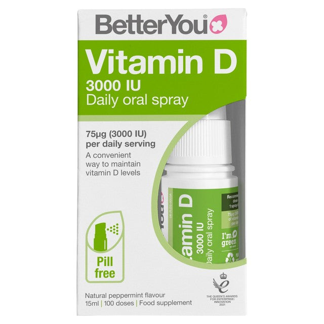 BetterYou D3000 Vitamin D Oral Spray Peppermint 15ml - British product