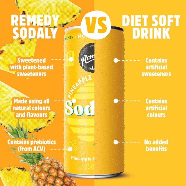 Remedy Sodaly Pineapple soft drink can, UK version