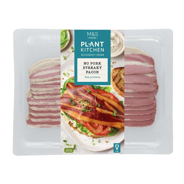 M&S Plant Kitchen vegan bacon 180g, imported from the UK