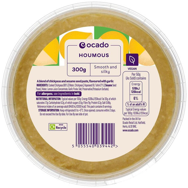 Ocado Houmous smooth chickpea dip 300g, imported from the UK