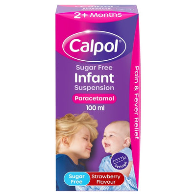 M&S Calpol Infant Sugar Free Strawberry Oral Suspension Baby Pain Relief 100ml- Buy online at McGrocer