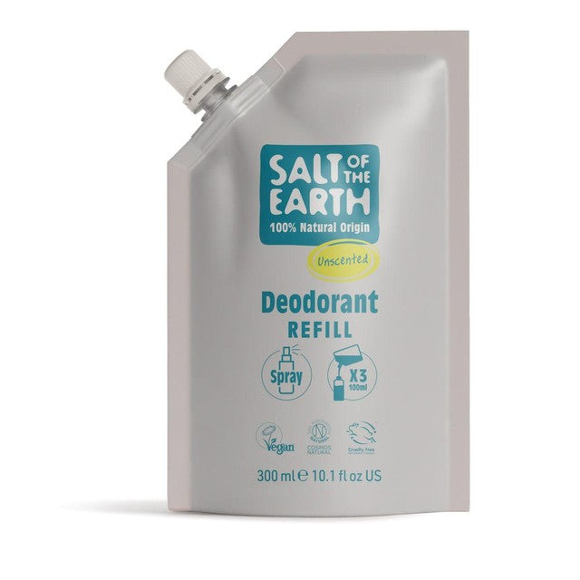 Salt of the Earth unscented natural deodorant spray refill 300ml (British brand)