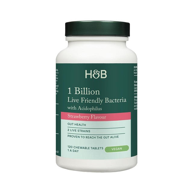 Holland & Barrett probiotic chewable tablets strawberry 120 tablets, UK version