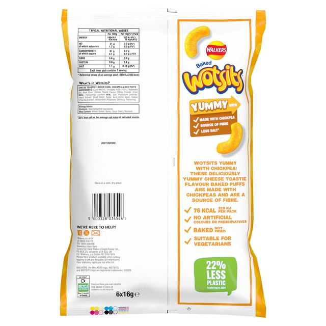 Wotsits Cheese Toastie chickpea crisps multipack 6 x 16g (British brand)