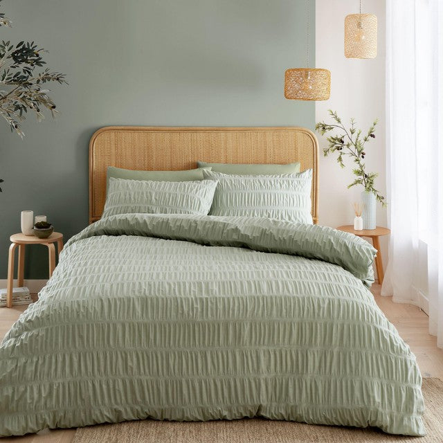 Catherine Lansfield seersucker single duvet set sage - British product
