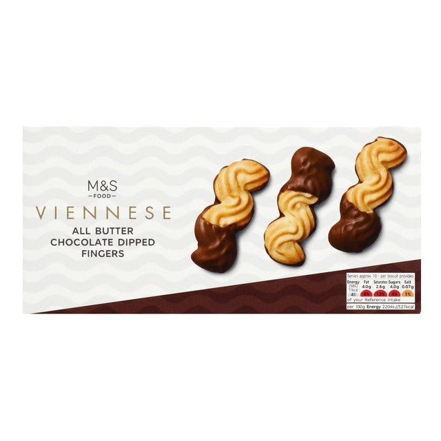 M&S Viennese Milk Chocolate Dipped Fingers biscuits 135g, imported from the UK