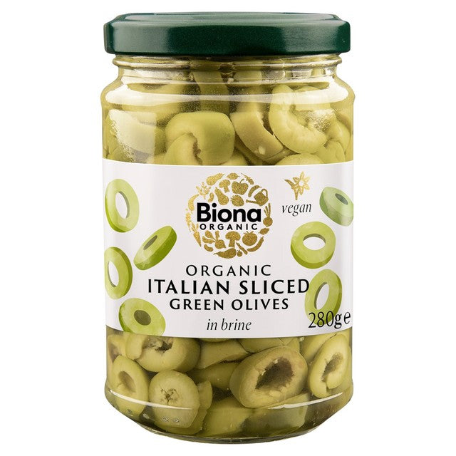 Biona organic sliced green olives - British product