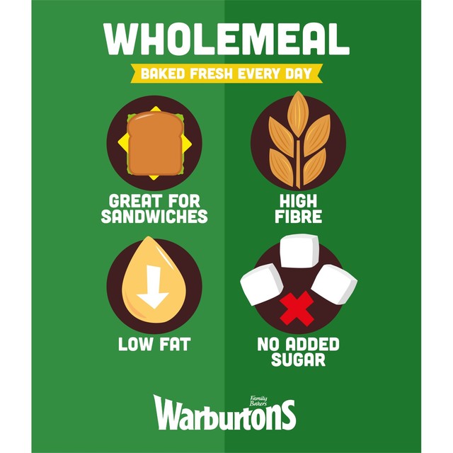 Warburtons wholemeal sliced medium bread loaf, imported from the UK
