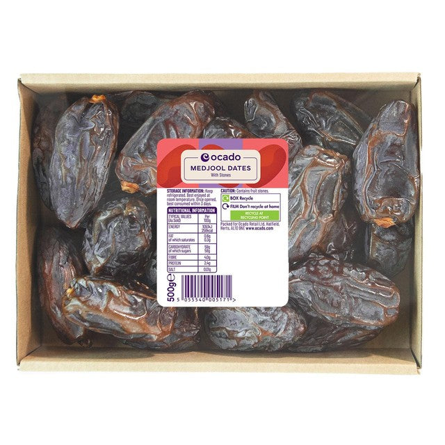 Ocado Medjool dates with stones 500g, imported from the UK