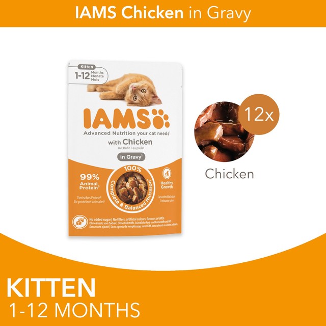 Iams kitten wet food chicken in gravy 12 x 85g multipack, UK version