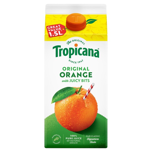 Tropicana orange juice with bits 1.5L (British brand)