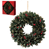 Festive Green Leaf & Red Berries Wreath 30cm, UK version