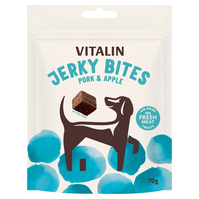 Vitalin Pork & Apple Jerky Bites dog treats 70g (British brand)
