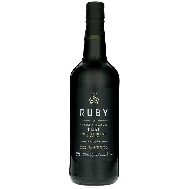 M&S Sweet Ruby Port fortified wine bottle, imported from the UK