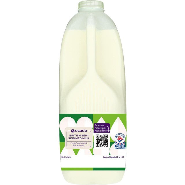 Ocado lettmelk 4 pints, importert fra Storbritannia