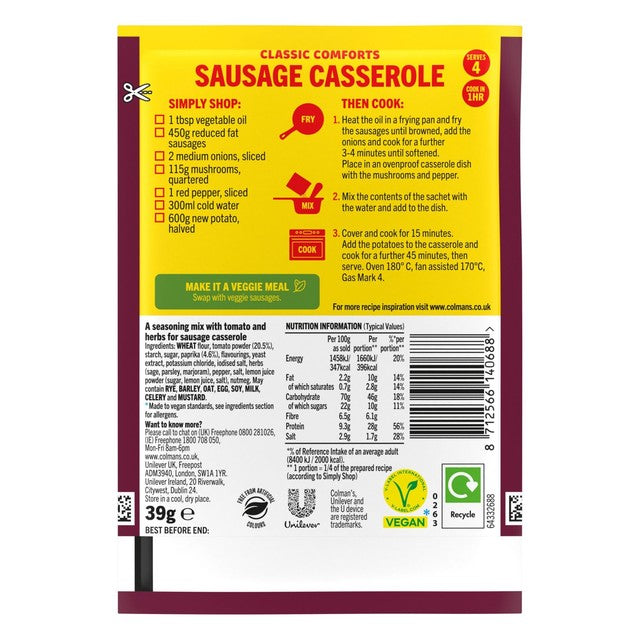 Colman's sausage casserole recipe mix 45g - British product