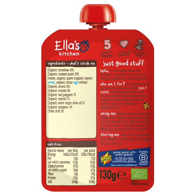 Ella's Kitchen tomato-y pasta baby food pouch 130g - British product