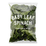 Espinacas baby listas para consumir de M&S, 120 g, importadas del Reino Unido.