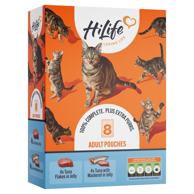 HiLife wet cat food tuna and mackerel in jelly 8 x 70g, UK version