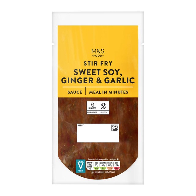 M&S sweet soy garlic and ginger stir fry sauce 150g, imported from the UK