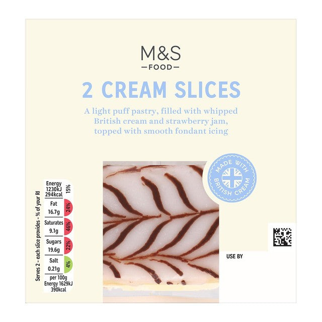 M&S 2 cream slices with strawberry jam 151g, imported from the UK