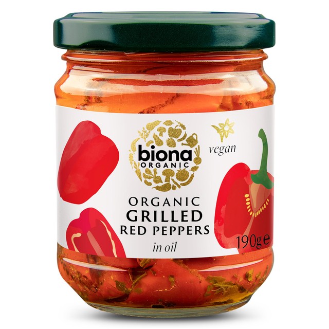Biona organic grilled red peppers in oil 190g - British product