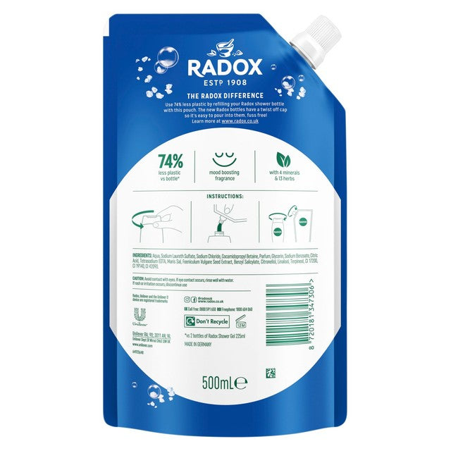 Radox Feel Awake Shower Gel & Shampoo Refill 500ml, imported from the UK