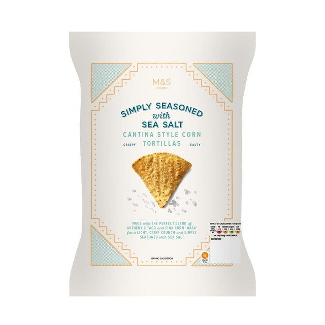 M&S Cantina lightly salted tortilla chips 150g, imported from the UK