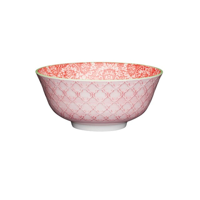 KitchenCraft red and pink Victorian style print ceramic bowls, UK version