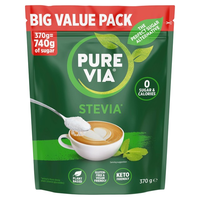 Pure Via Stevia Sweetener Leaf 370g, imported from the UK