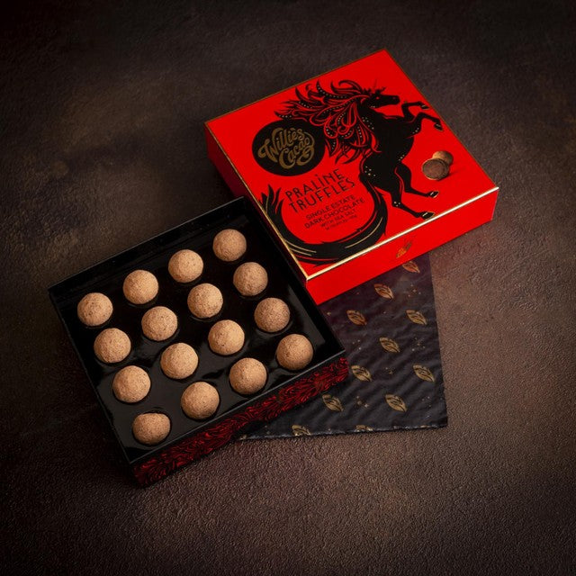 Willies Cacao dark chocolate praline truffles with sea salt 110g (British brand)