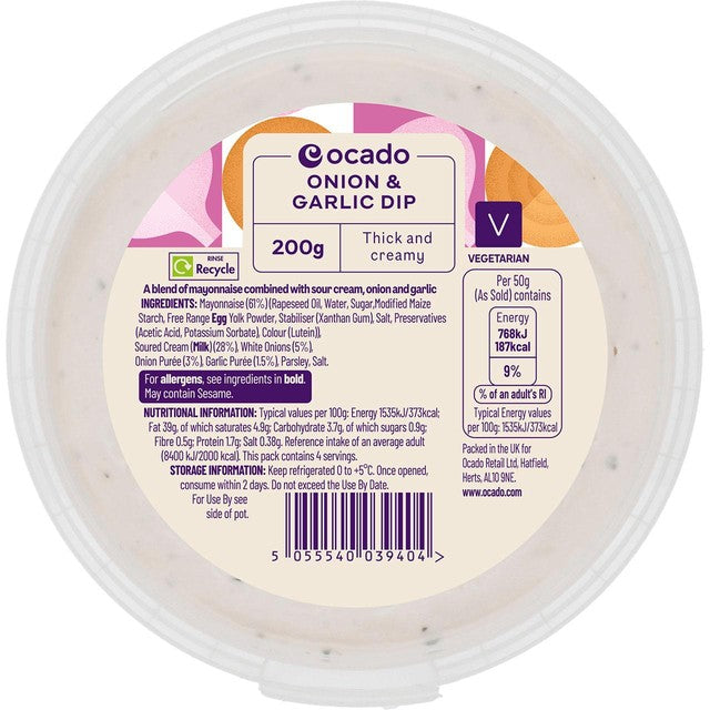 Ocado onion and garlic dip 200g, imported from the UK