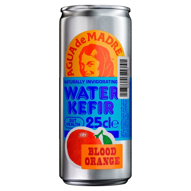 Agua de Madre blood orange water kefir can, imported from the UK