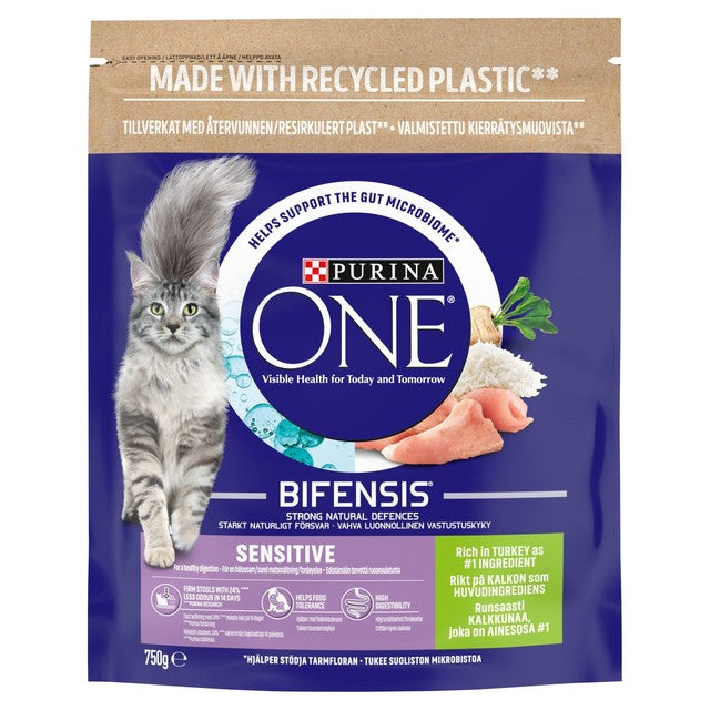 Purina One sensitive turkey dry cat food 750g, imported from the UK