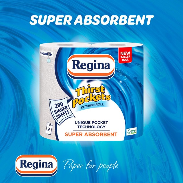 Regina Thirst Pockets kitchen roll 2 rolls, imported from the UK