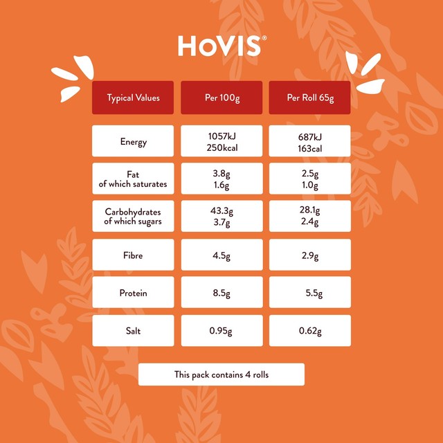 Hovis premium hot dog rolls 4 pack (British brand)